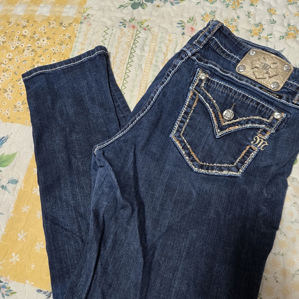 Miss Me Dark Blue Skinny Jeans with Silver Accents